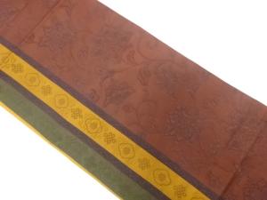 ふくれ織縞に花唐草模様織出し全通袋帯